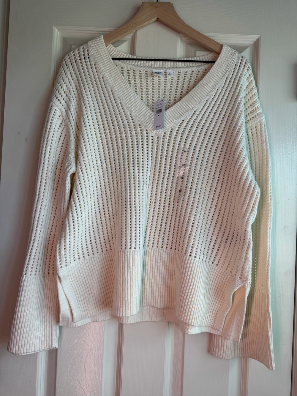 GAP Cream Open-Knit V-Neck Sweater